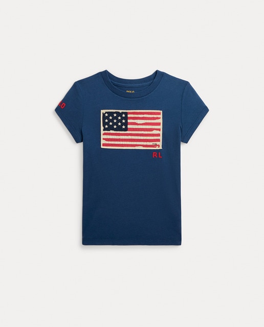 Imagen 0 de Camiseta de niña en azul marino con bandera de USA