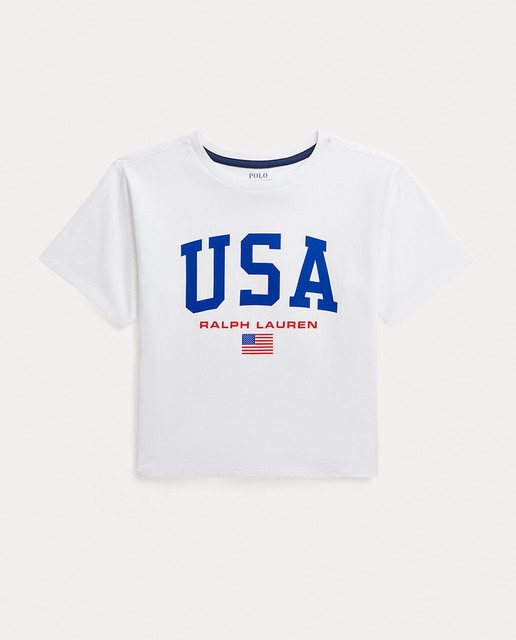 Imagen 0 de Camiseta de niña crop de algodón en blanco