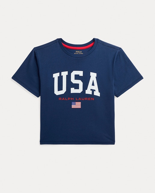 Imagen 0 de Camiseta de niña crop de algodón en azul marino