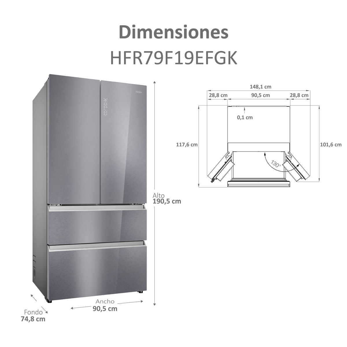 Frigorífico americano Haier, Total no Frost, Motor Inverter,FD 90 Series 7 - HFR79F19EFGK Glass Inox Look-6