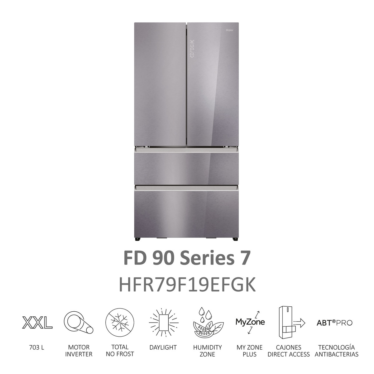 Frigorífico americano Haier, Total no Frost, Motor Inverter,FD 90 Series 7 - HFR79F19EFGK Glass Inox Look-7