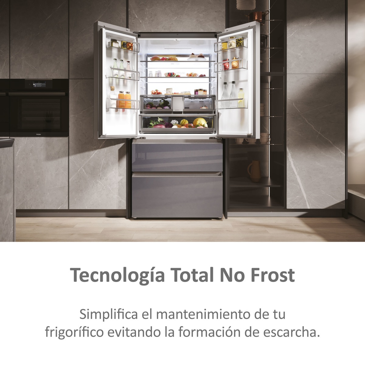 Frigorífico americano Haier, Total no Frost, Motor Inverter,FD 90 Series 7 - HFR79F19EFGK Glass Inox Look-9