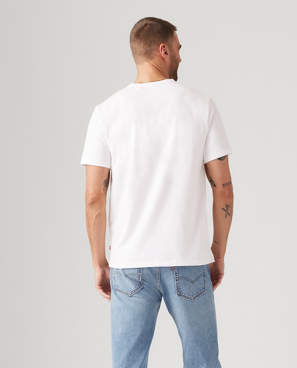 T-shirt de Manga Curta Tipo Henley Branco-2