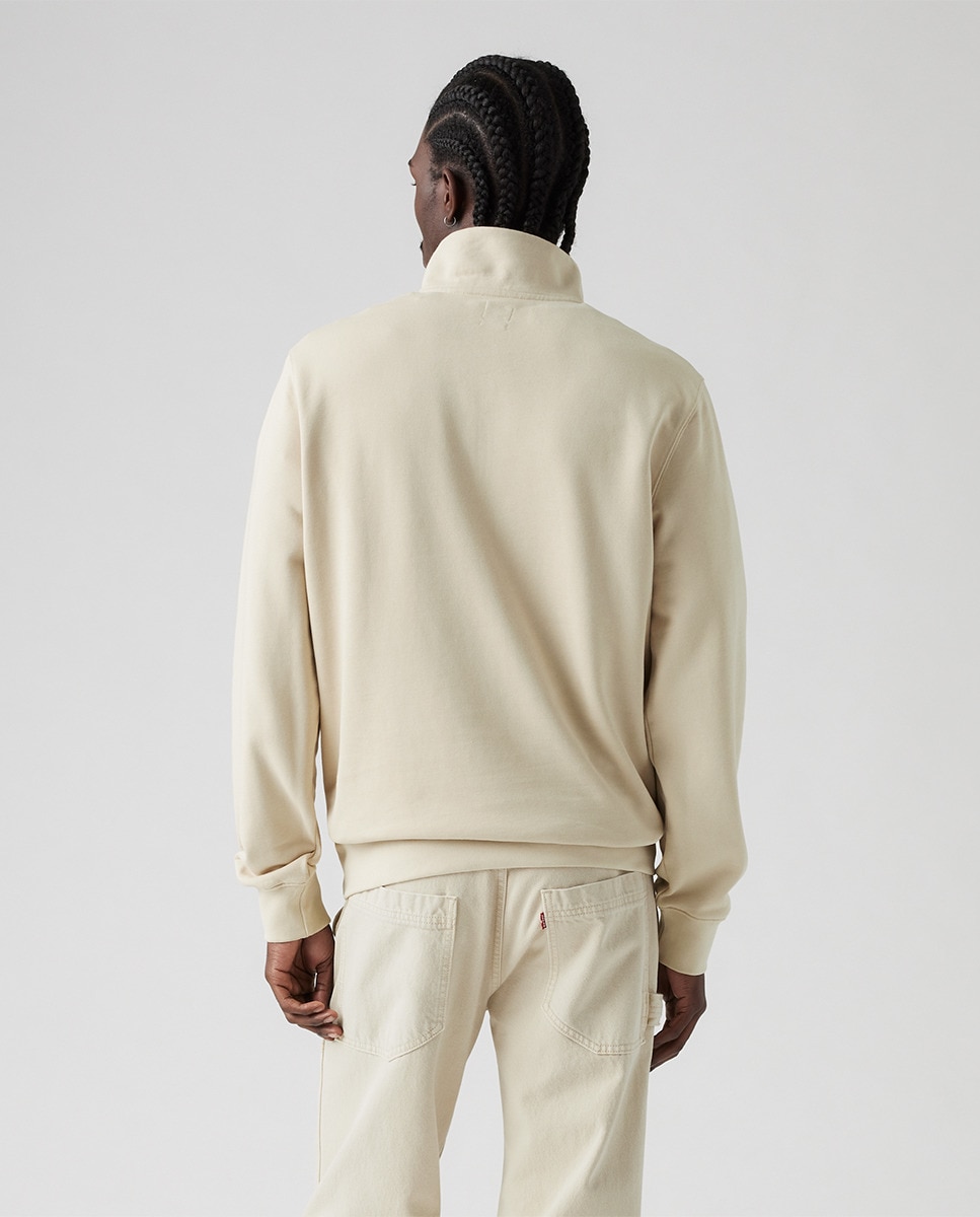 Sweatshirt com Gola de Fecho de Correr e Logótipo Bege-2