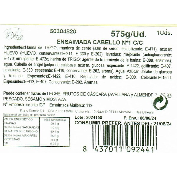 Ensaimada-Gebäck mit Kürbiskonfitüre aus Mallorca Karton 1 Einheit