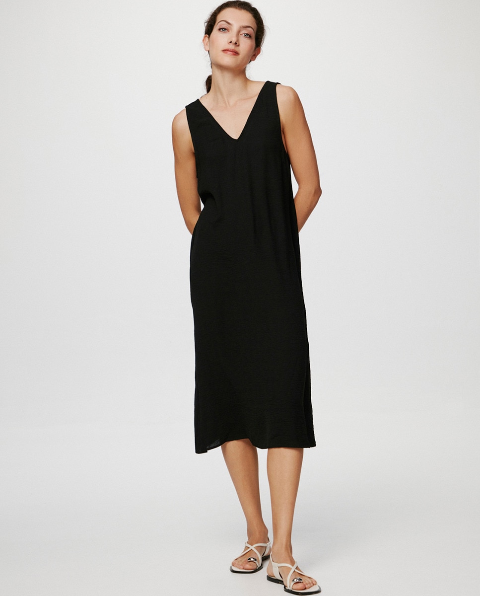 Vestido Midi Fluido com Alças Preto-1