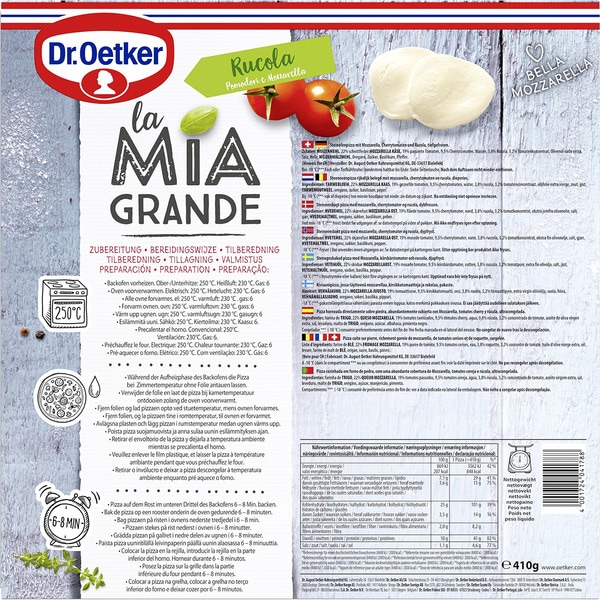 pizza con rúcula y mozzarella estuche 410 g