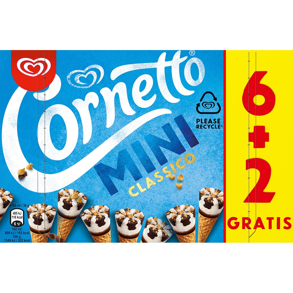 conos de helado classico 6 unidades + 2 unidades gratis estuche 480 ml