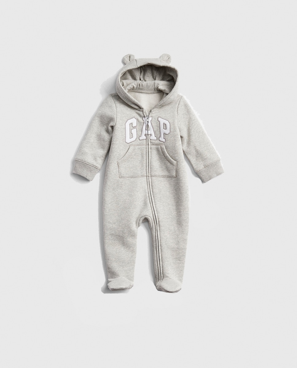 Babygrow de Bebé com Capuz e Orelhas com Logótipo Cinzento-2