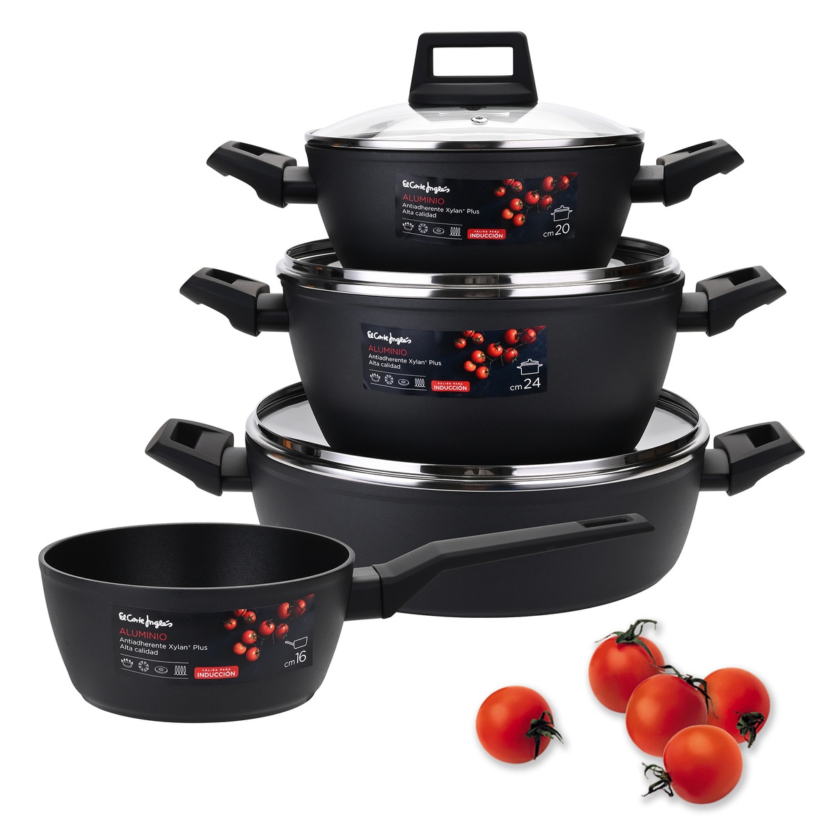 Trem de Cozinha de 4 Peças de Alumínio Forjado com Efeito Pedra Preto-5