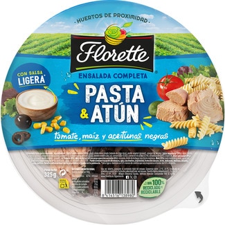 Ensalada Completa pasta y atún con tomate, maíz y aceitunas negras tarrina 325 g - Florette