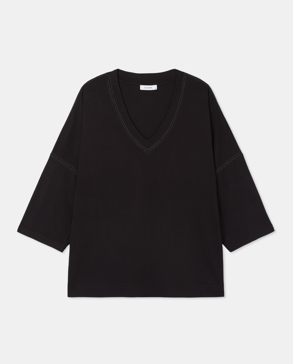 Camisola com Decote em Bico e Detalhe Preto-4