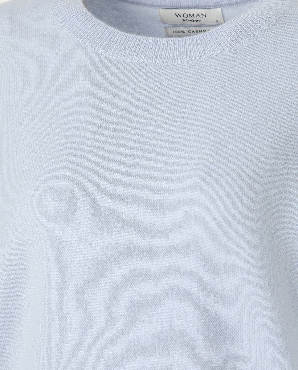 Camisola de Malha de Decote Redondo 100% Caxemira 410 Azul Claro-5