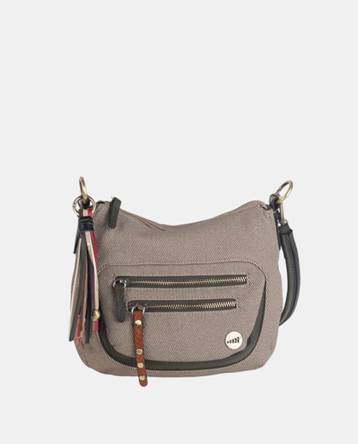 Imagen 0 de Bolso bandolera  de color kaki, material pu sarga y tassel lateral multicolor.