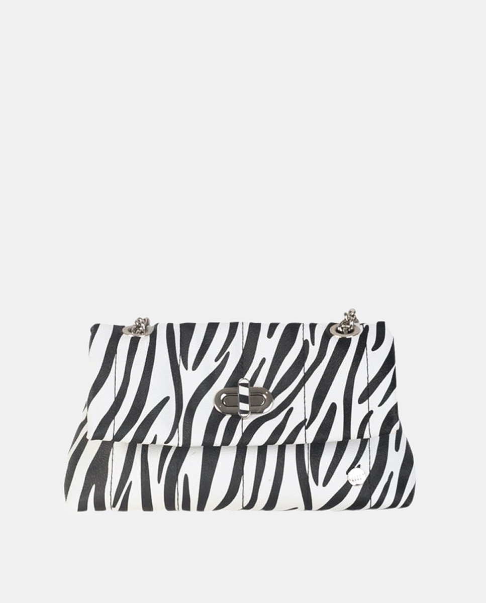 Mala a Tiracolo de Cocktail em PU com Animal Print de Zebra. Preto-1