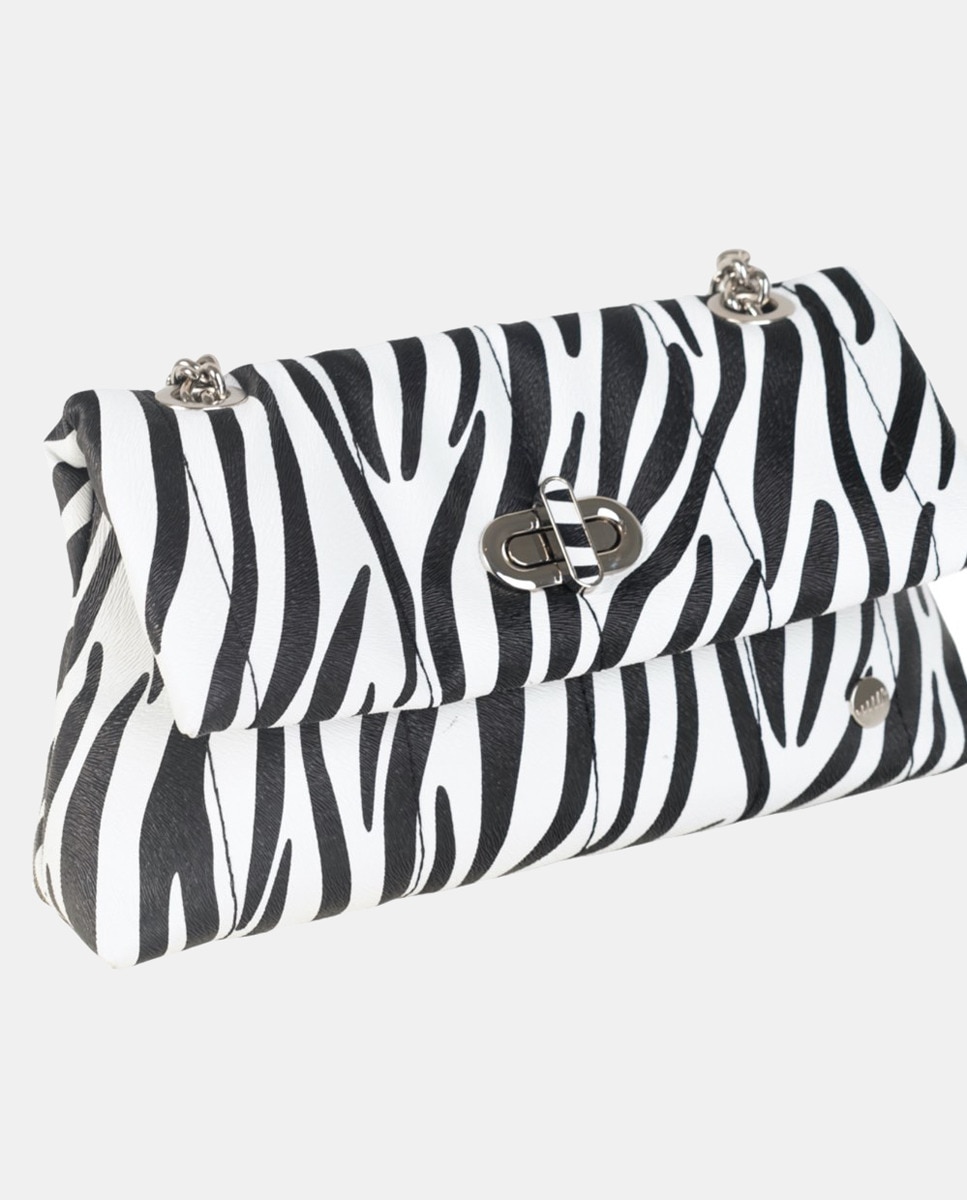 Mala a Tiracolo de Cocktail em PU com Animal Print de Zebra. Preto-3