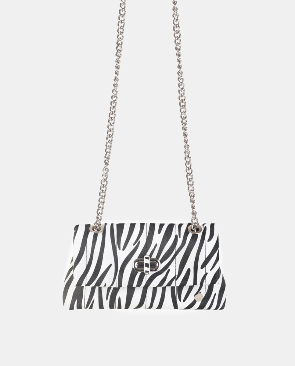 Mala a Tiracolo de Cocktail em PU com Animal Print de Zebra. Preto-4
