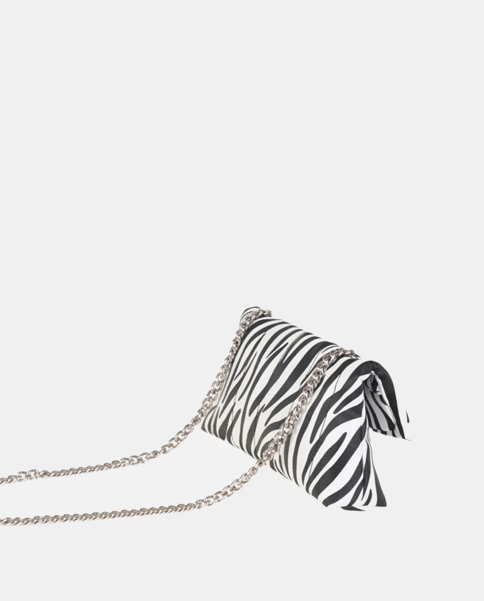 Mala a Tiracolo de Cocktail em PU com Animal Print de Zebra. Preto-2