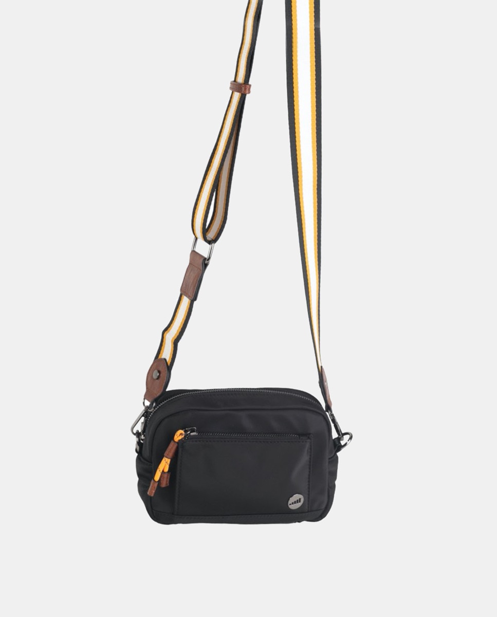 Bolso bandolera de nylon color negro tamaño pequeño combinado en