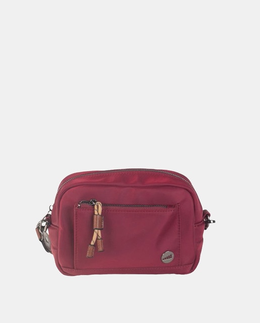 Imagem 0 de Mala a Tiracolo Tamanho Pequeno em Nylon Combinado com PU - Bordeaux/Cor de Couro