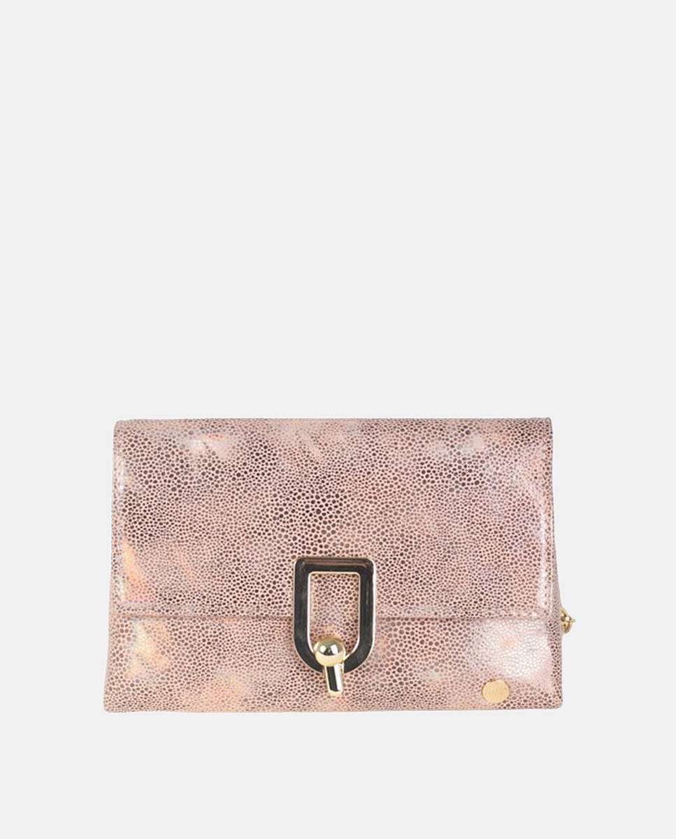 Mala de Cocktail Estilo Mala a Tiracolo com Aba e Fecho Metálico. Material Nacarado - Nude Nude-1