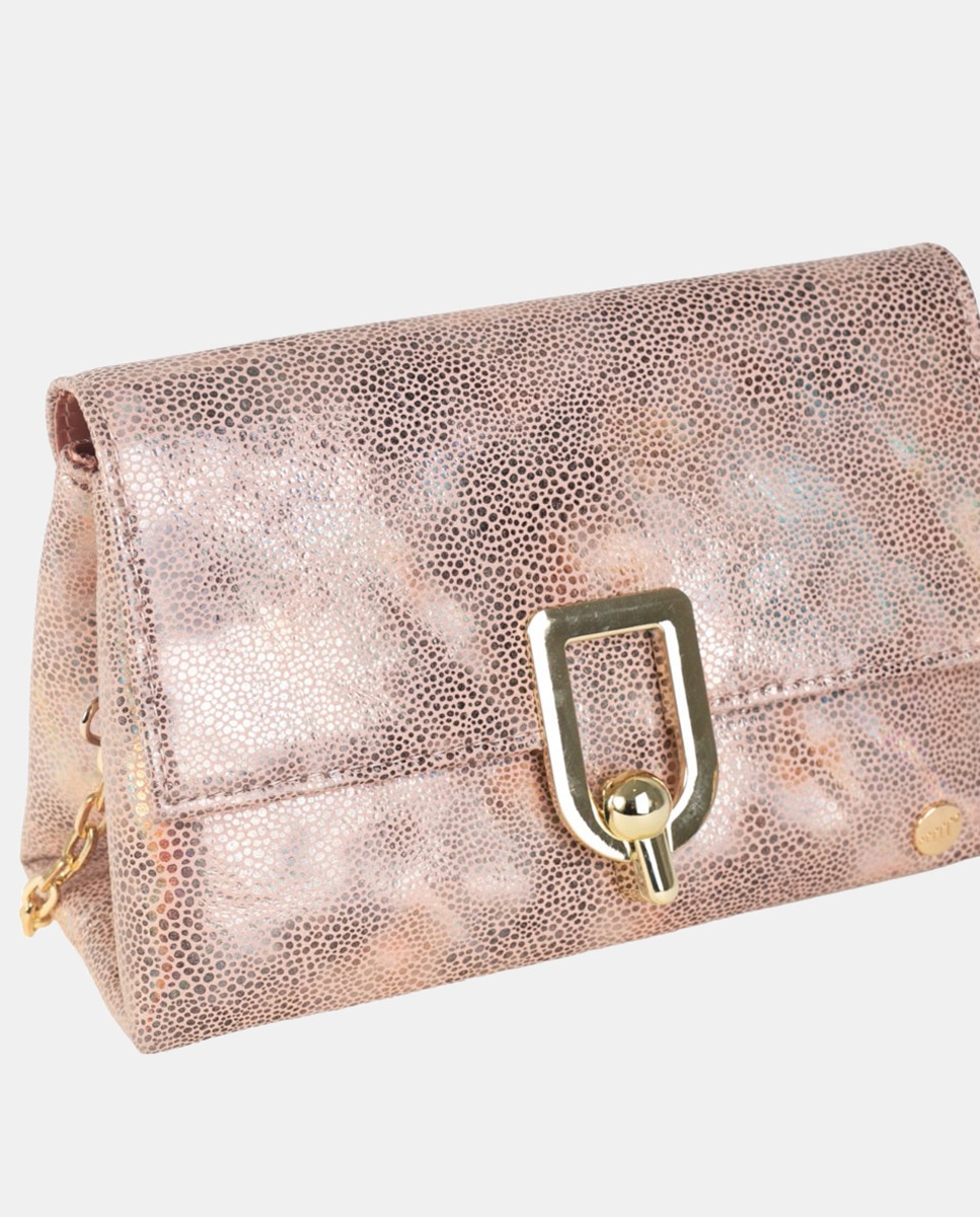 Mala de Cocktail Estilo Mala a Tiracolo com Aba e Fecho Metálico. Material Nacarado - Nude Nude-3