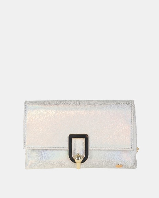 Imagem 0 de Mala de Cocktail Estilo Mala a Tiracolo com Aba e Fecho Metálico. Material Nacarado - Prateado