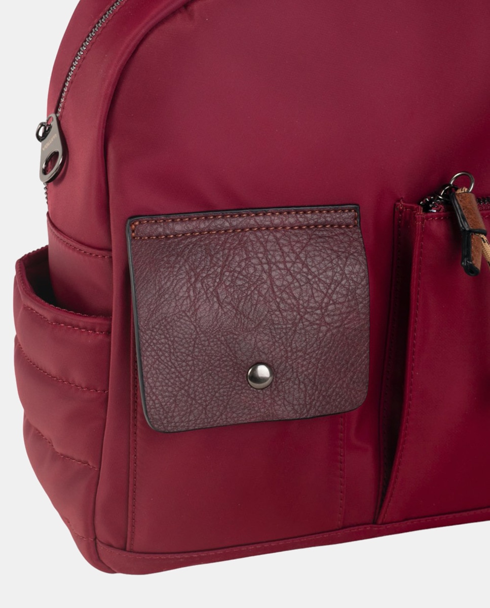 Mochila de Nylon Combinado com PU a Condizer e Detalhes em PU Cor de Couro - Bordeaux Bordeaux-2