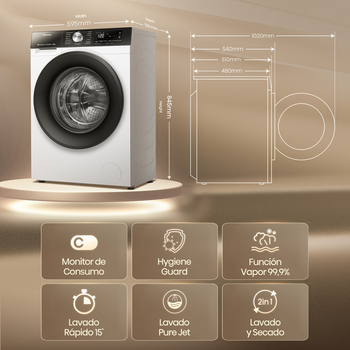 Lavadora secadora Hisense 8 kg / 1.400 rpm, Wifi Serie 3S - WD3S8043BW3 Blanco-2