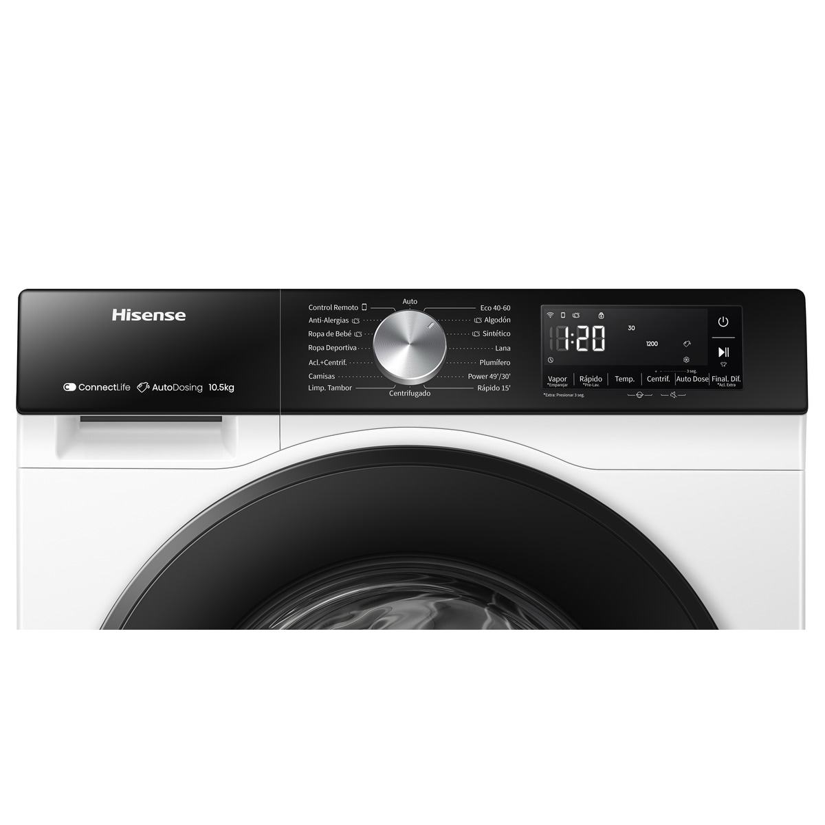 Lavadora Hisense 10,5 kg / 1.400 rpm, Wifi, Serie 3S - WF3S1045BW3 Blanco-4