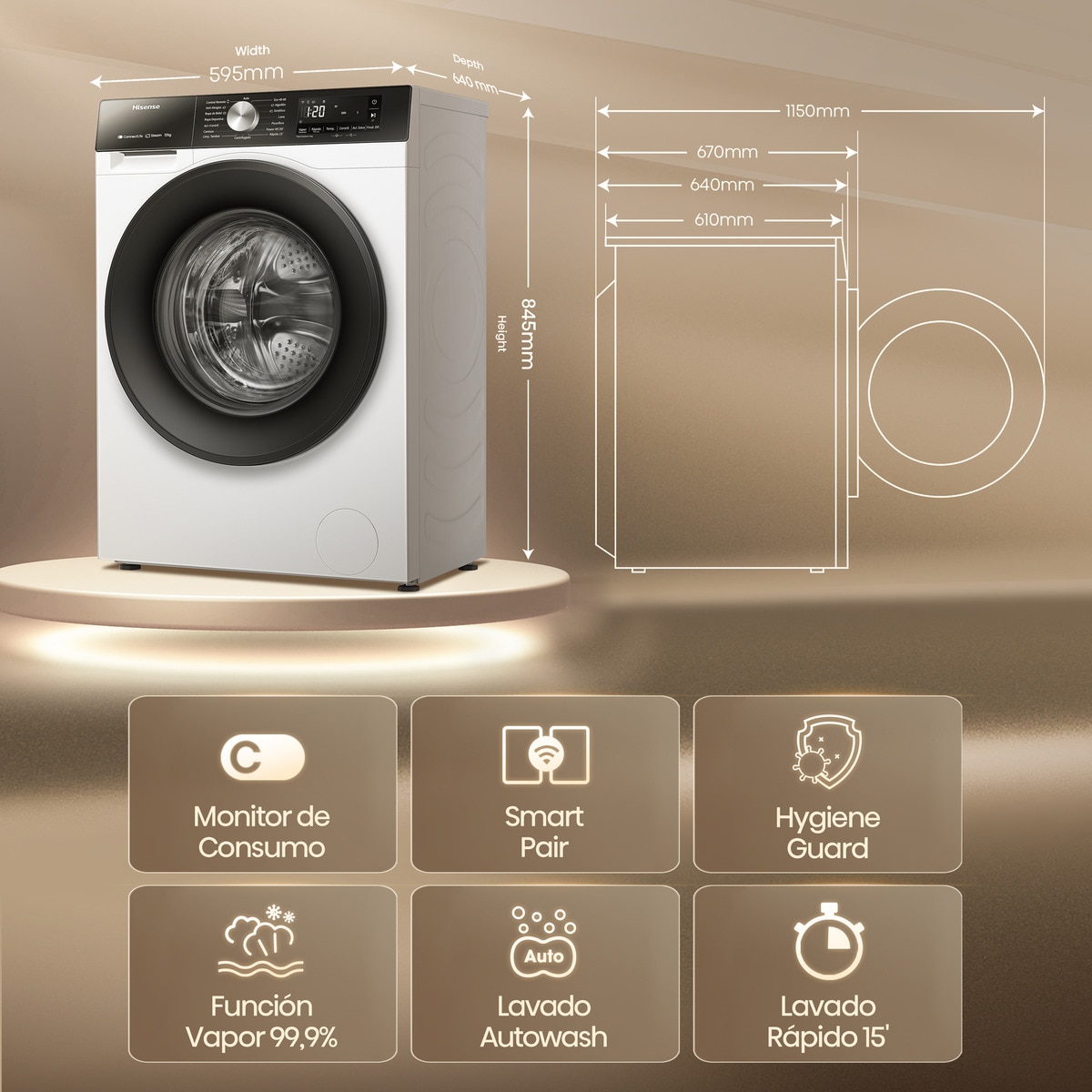 Lavadora Hisense 12 kg / 1.400 rpm, Wifi Serie 3S - WF3S1243BW3 Blanco-2
