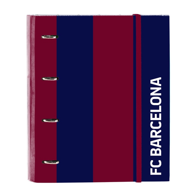 Carpeta 4 anillas de 35mm con recambio A4 100 hojas con goma y 5 separadores F.C. Barcelona Safta azul marino y granate