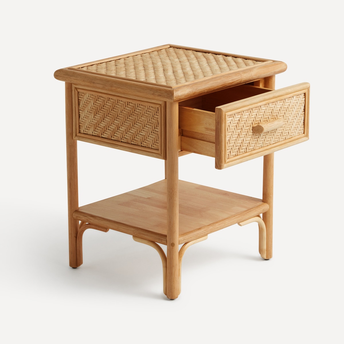 Mesa de Cabeceira de 1 Gaveta e 1 Prateleira Manila em Rotim Natural-4
