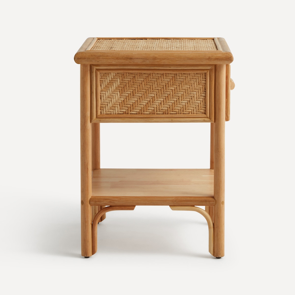Mesa de Cabeceira de 1 Gaveta e 1 Prateleira Manila em Rotim Natural-3