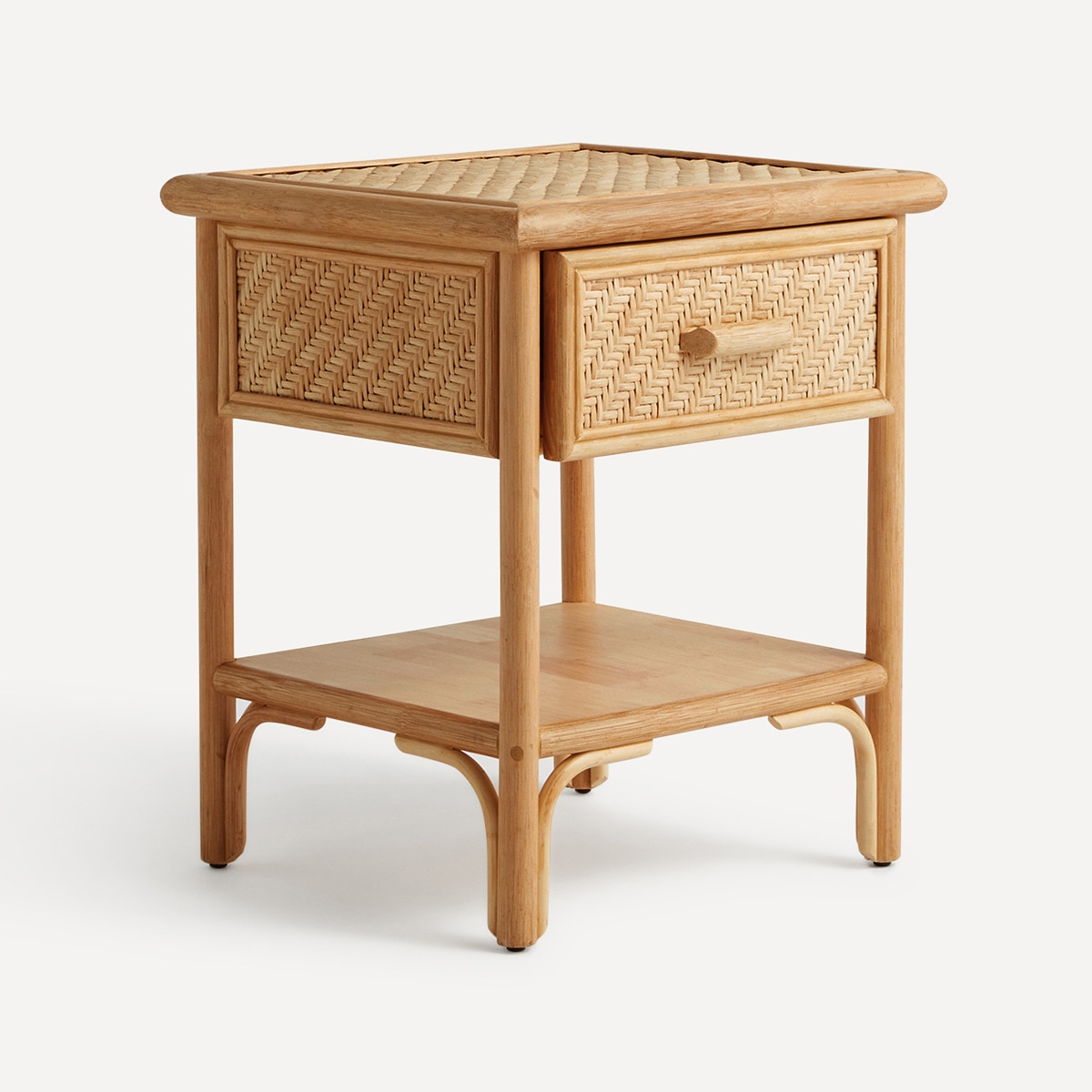 Mesa de Cabeceira de 1 Gaveta e 1 Prateleira Manila em Rotim Natural-1