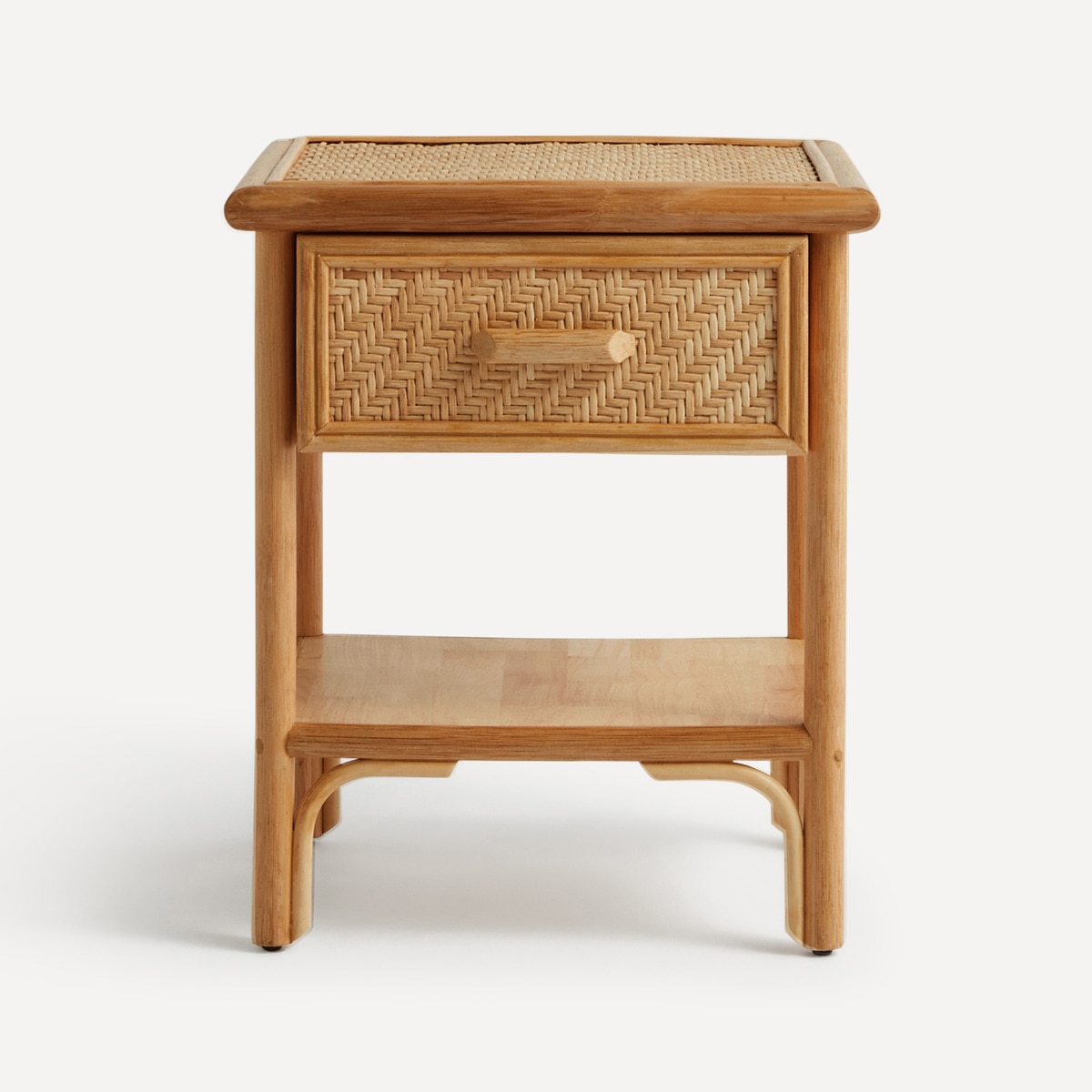 Mesa de Cabeceira de 1 Gaveta e 1 Prateleira Manila em Rotim Natural-2