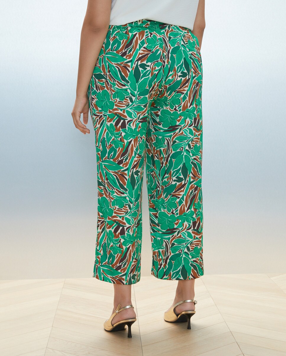 Calças Largas Fluidas com Estampado Verde-claro-3