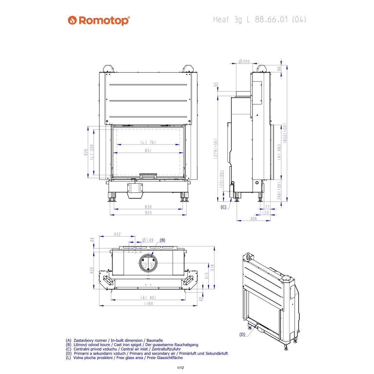 Chimenea Leña Heat FG85/63 Frontal Negro / Gris-4