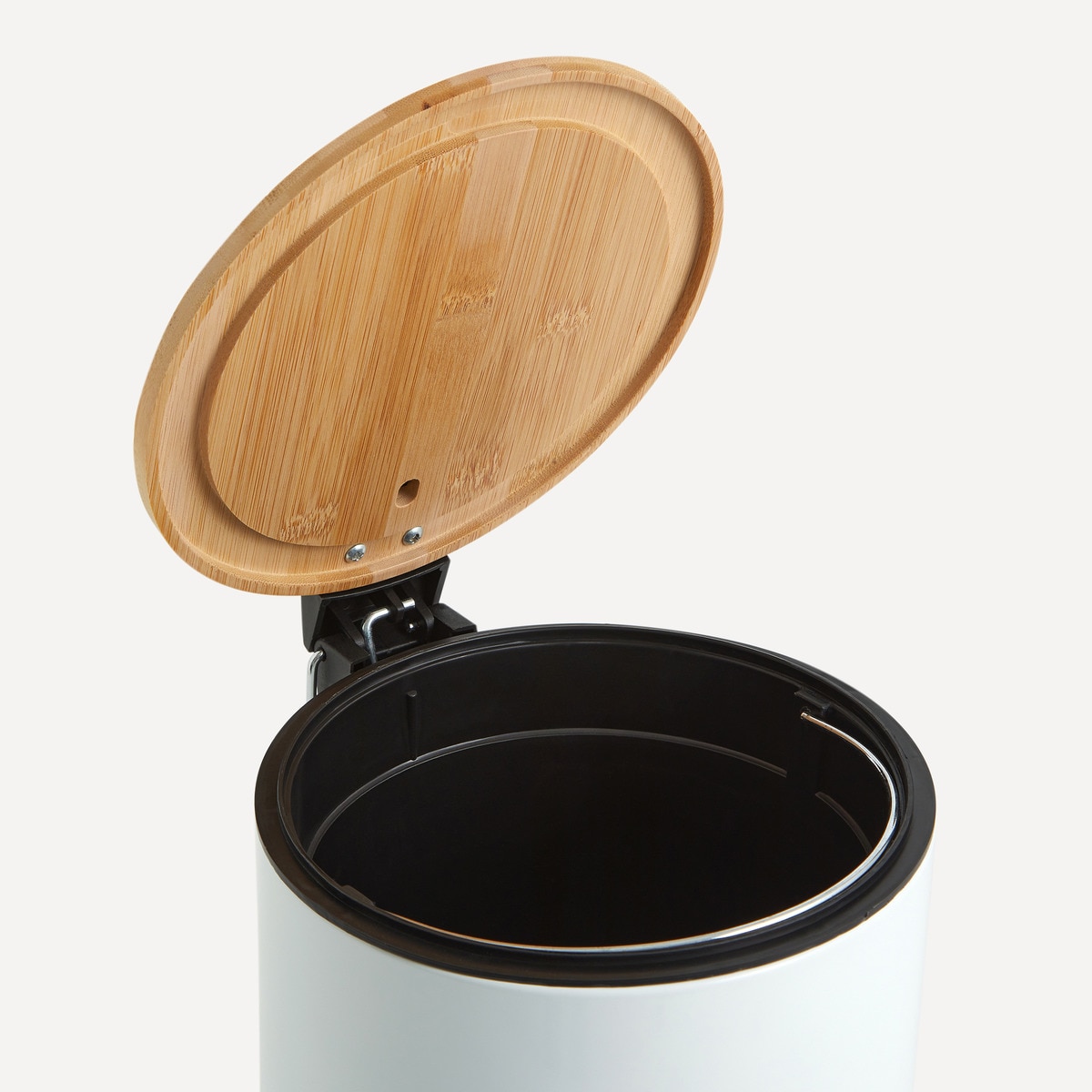 Balde de Casa de Banho com Tampa de Bambu Branco-3
