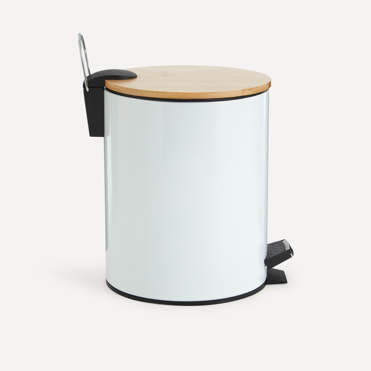 Balde de Casa de Banho com Tampa de Bambu Branco-2