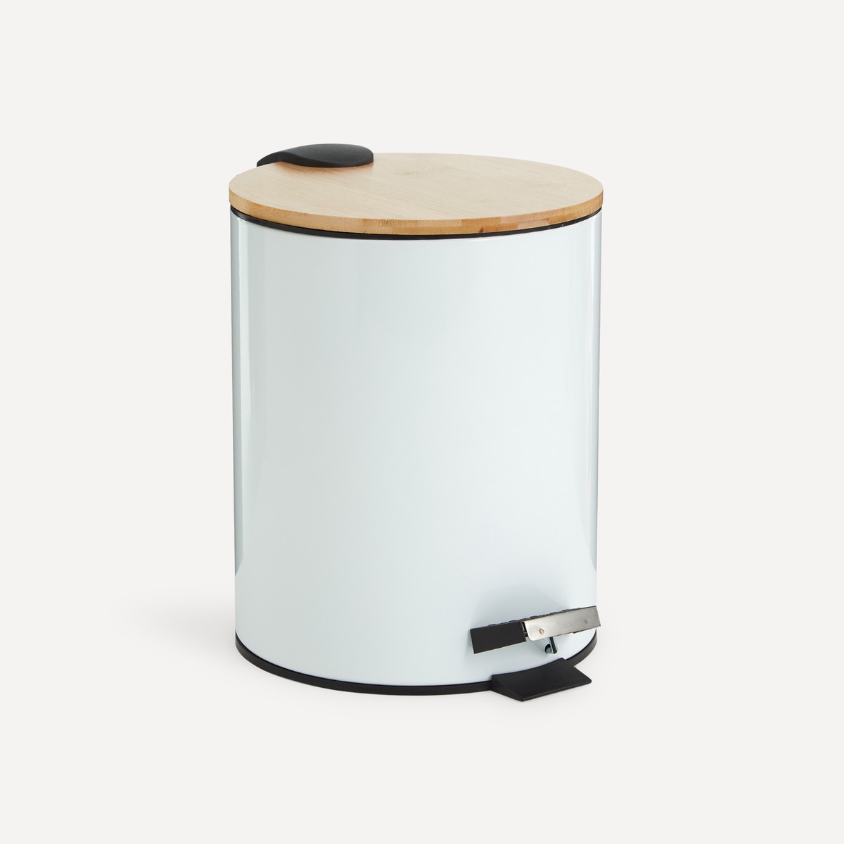 Balde de Casa de Banho com Tampa de Bambu Branco-1