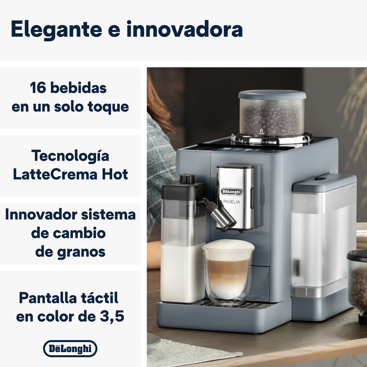 Cafetera Superautomática De´Longhi Rivelia EXAM440.55.G con 2 depósitos de café intercambiables Gris-9