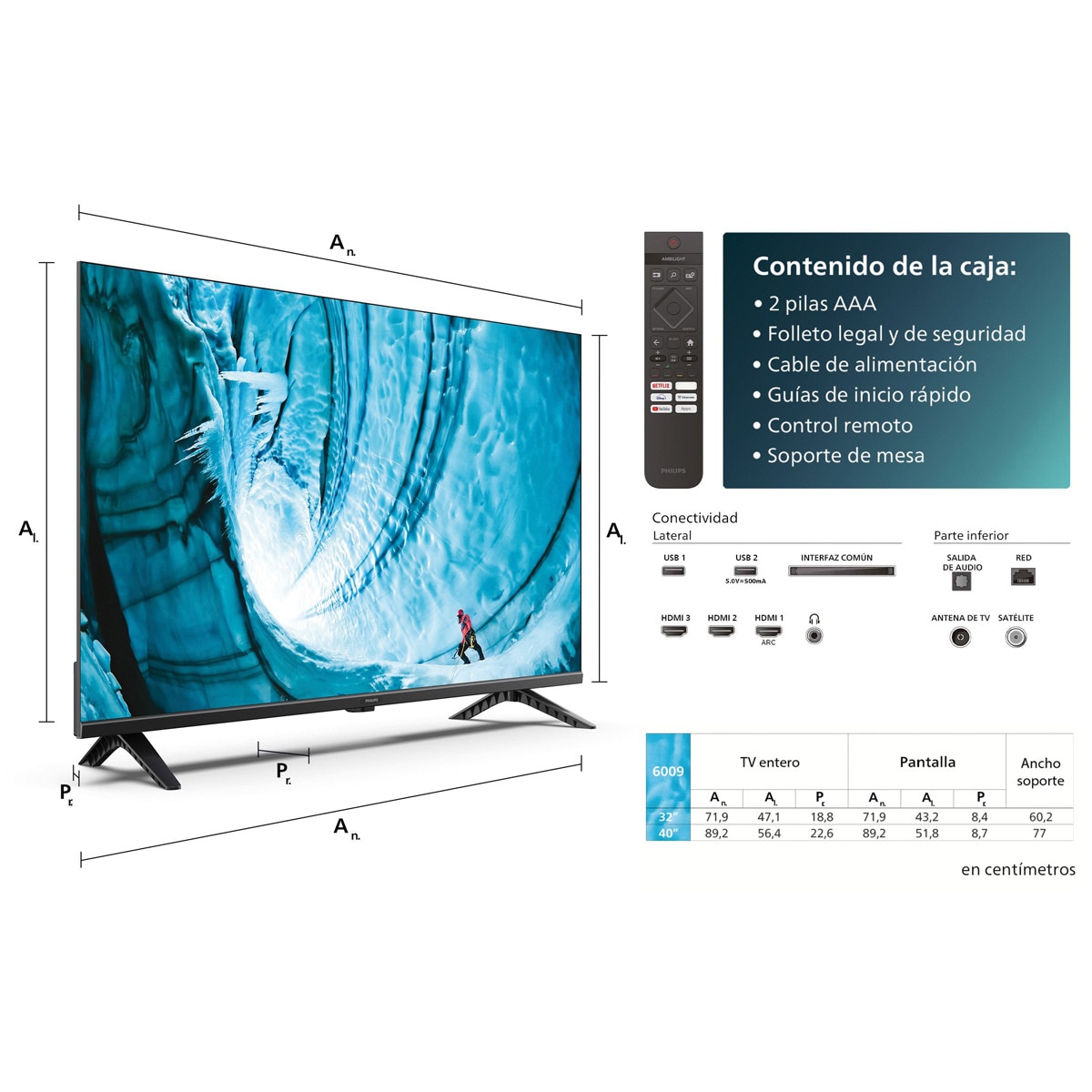 TV LED 80cm (32") Philips 32PHS6009 HD, Dolby Audio, Titan OS, Smart TV Negro mate-3
