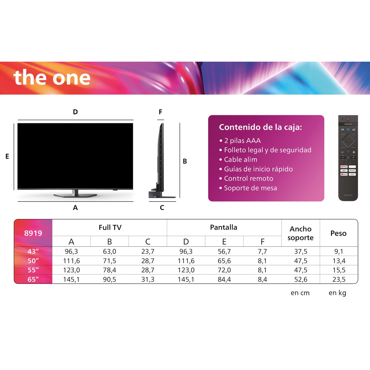 TV LED 164cm (65") Philips Ambilight The One 65PUS8919 UHD 4K, Dolby Vision y Dolby Atmos, Titan OS, Smart TV Gris Antracita-3