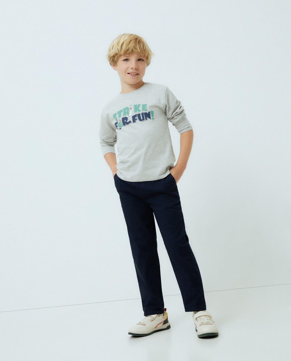 T-Shirt de Menino com Manga Comprida com Gráfico 820 Cinzento Médio-2
