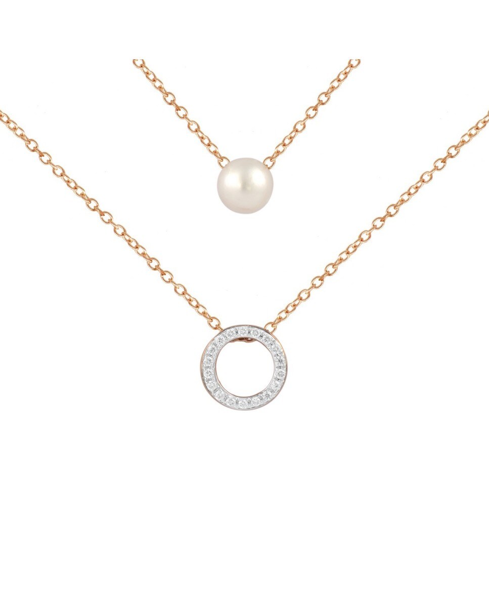 Colar em Ouro Rosa com Diamantes Brancos e Pérola 1