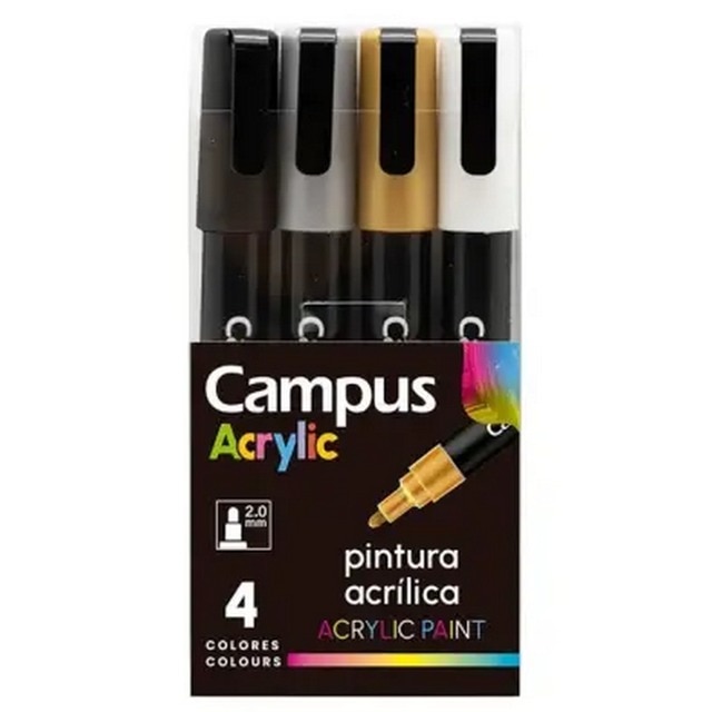 Imagem 0 de Marcadores Campus  pack 4 Acrilico cores metálicas