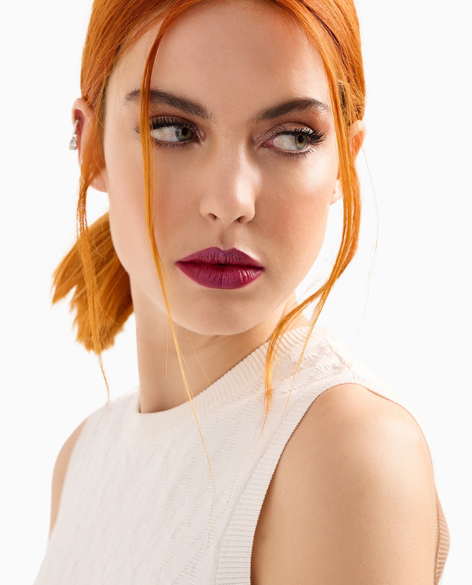 Top de Malha de Viscose sem Mangas e com Logótipo Jacquard Branco-gelo-3