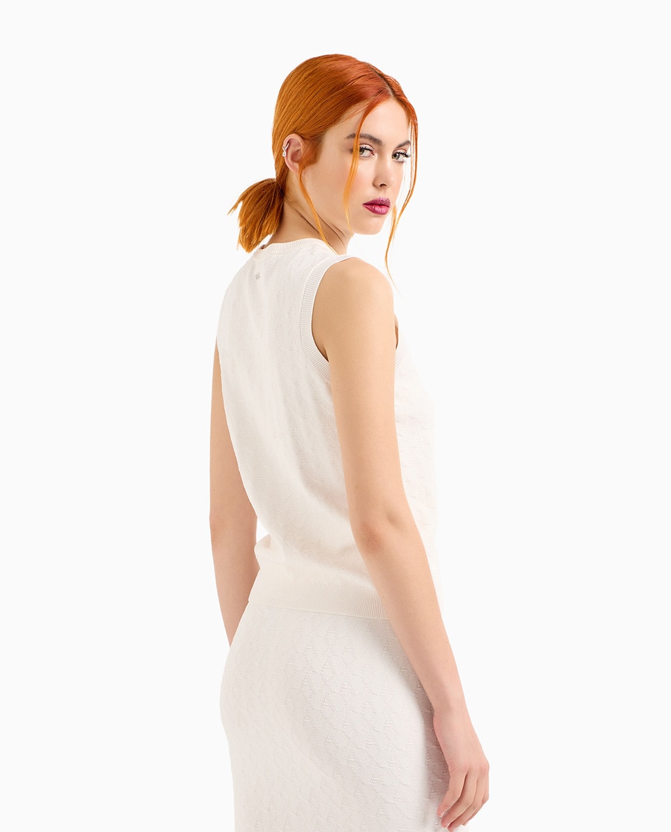 Top de Malha de Viscose sem Mangas e com Logótipo Jacquard Branco-gelo-2