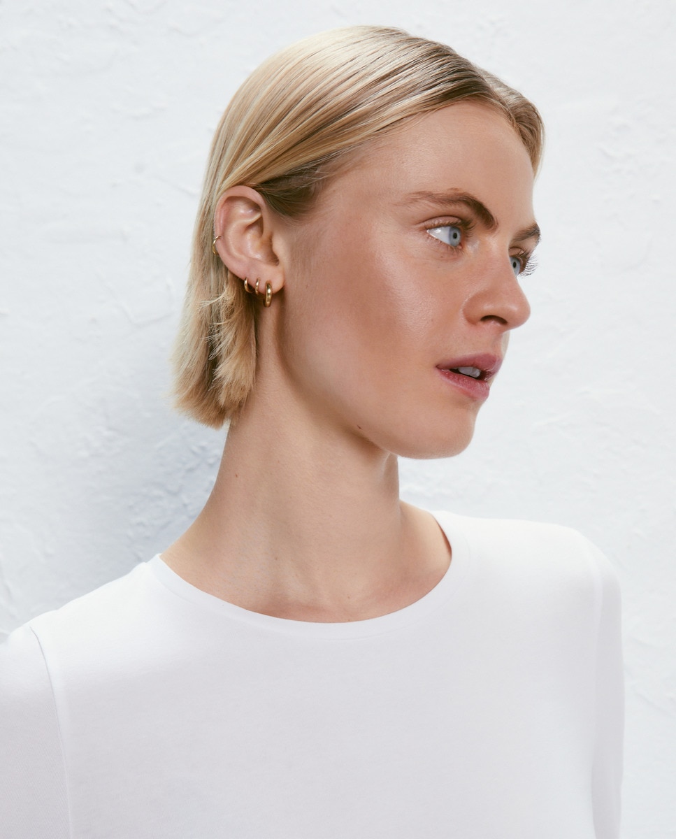 Camisola Básica com Manga Comprida e Decote Redondo Branco-6
